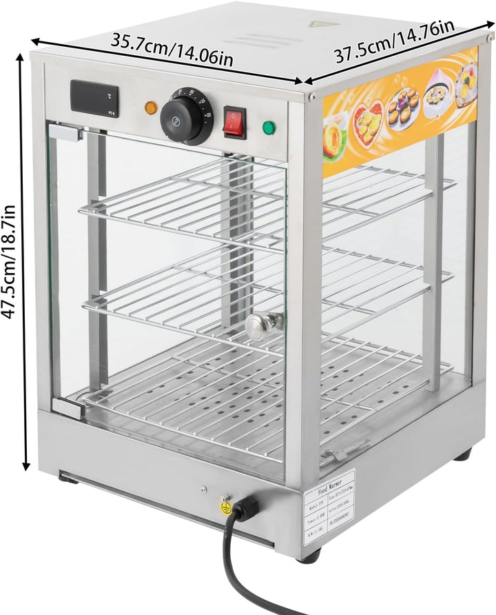 Warmhaltevitrine Warmhaltebehälter,800W Elektrischer Kommerzieller mit Beleuchtung,3-Etagen Heisse T