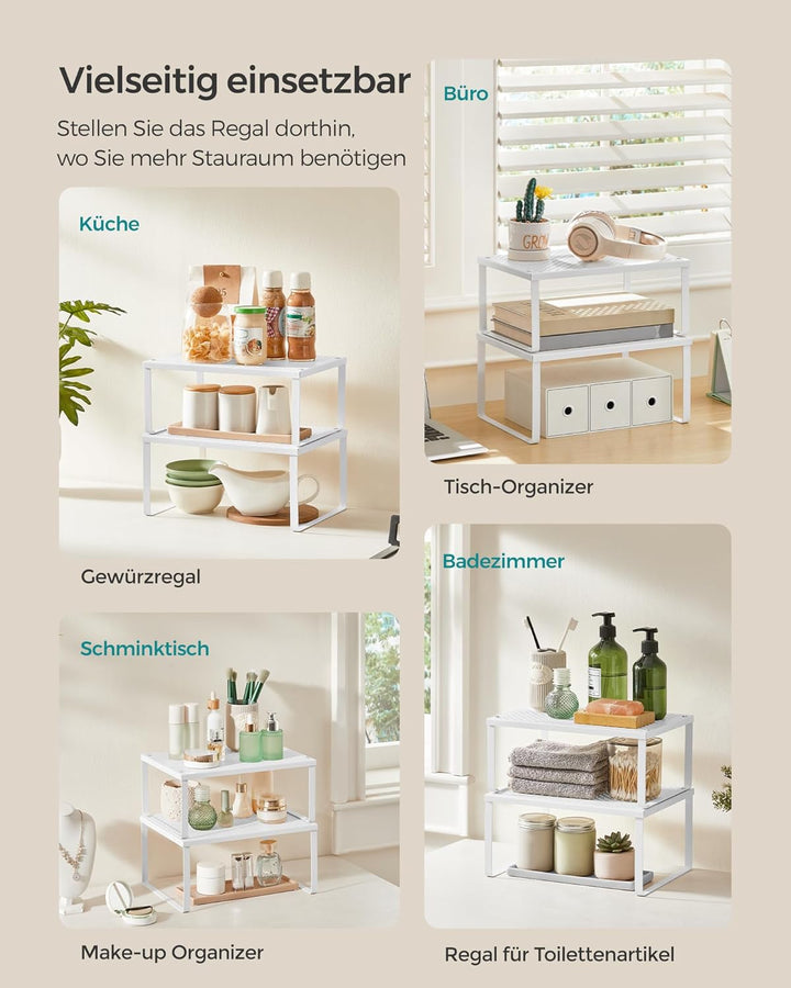 SONGMICS Gewürzregal, 4er Set, Küchenregal, Küchen-Organizer, Küche, Gewürzhalter, erweiterbar, stap