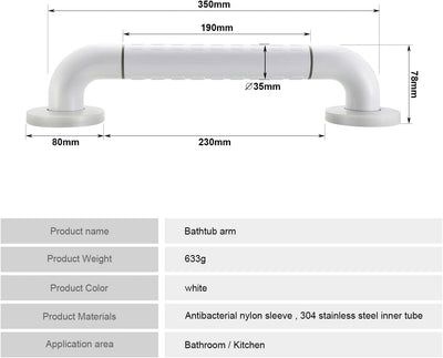 BONADE Haltegriff Rutschfest für Bad & Dusche Wandhaltegriff Weiss aus Edelstahl & Nylon-Sicherheits