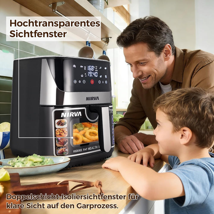 Nirva Heissluftfritteuse 8,5 L, ölfrei, 1700W grosse Airfryer, Rösten, Backen, Air Fry, Antihaftbesc