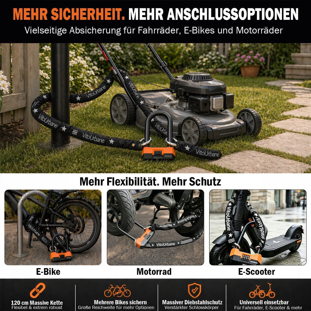 Fahrradschloss hohe Sicherheit 2-in-1 Set, 18 mm Bügelschloss Fahrrad &amp; 120 cm Kettenschloss (7 mm),