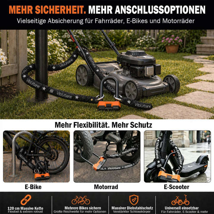 Fahrradschloss hohe Sicherheit 2-in-1 Set, 18 mm Bügelschloss Fahrrad &amp; 120 cm Kettenschloss (7 mm),