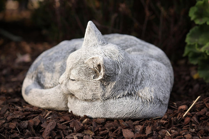 Steinfigur Katze schlafend Frost- und wetterfest bis -30°C, massiver Steinguss