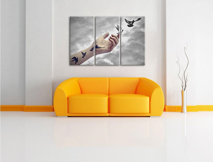 Pixxprint Vögel fliegen in die Freiheit als Leinwandbild/Grösse: 3 Teilig (120x80) cm/Wandbild/Kunst
