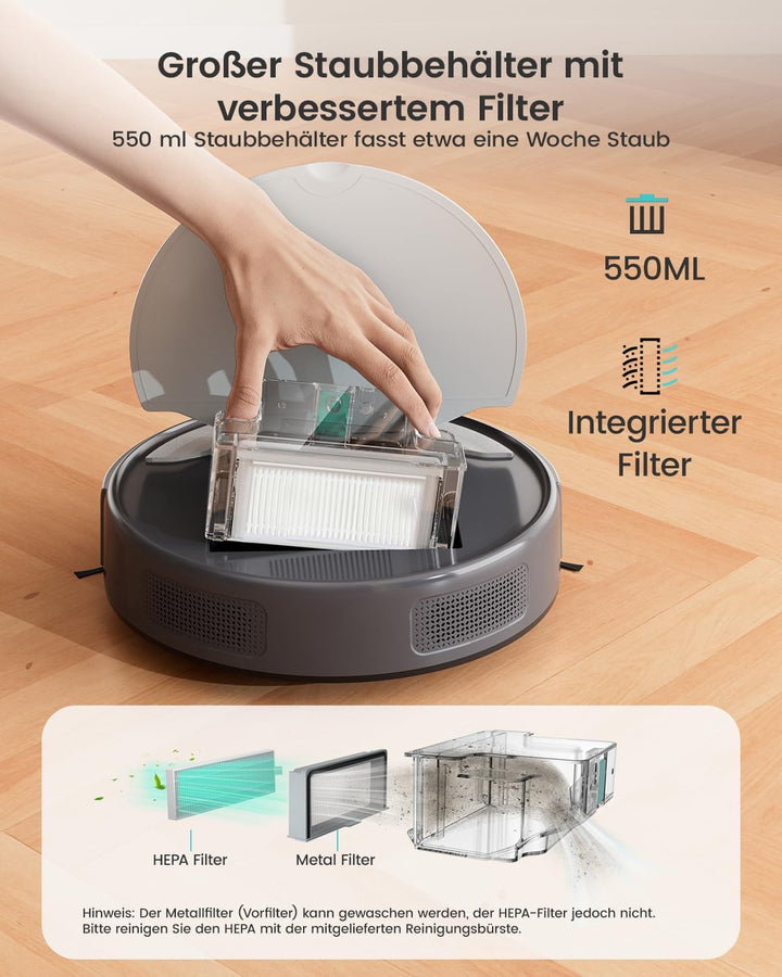 LEFANT Saugroboter M310G, 4500Pa Staubsauger Roboter mit präziser PSD-Navigation, 180 Min Laufzeit,