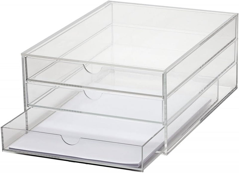 MAUL Schubladenbox A4 aus Acryl | Schreibtisch Organizer mit 3 Fächern zur Aufbewahrung von Papier,