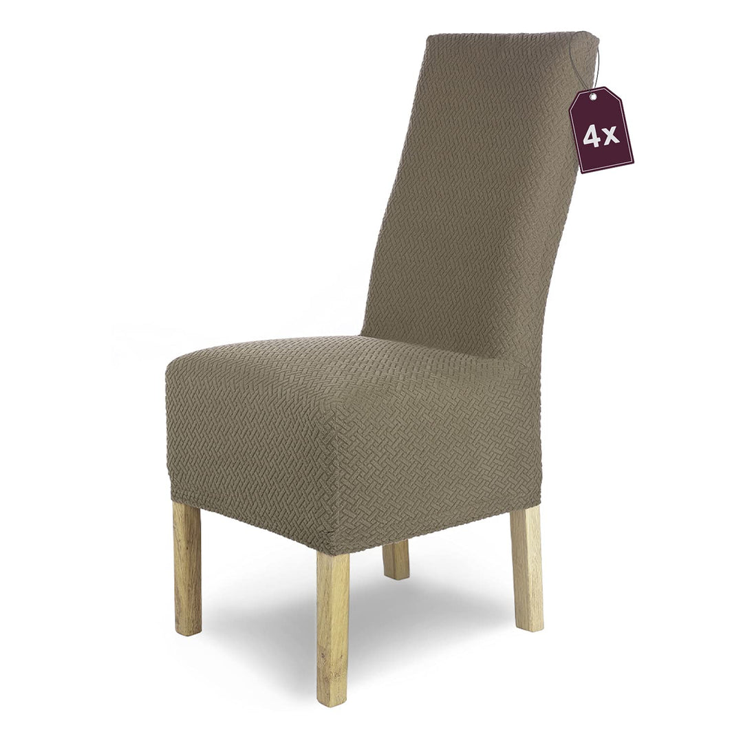 SCHEFFLER-Home Stuhlhussen Stretch Luna-Lang/Stuhlüberzug 4er Set Taupe/elastische Flanell Stuhlabde