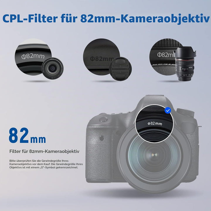 NEEWER 82mm Polarisationsfilter(Polfilter),CPL Filter mit 30 lagiger Mehrschicht Polarisationsfolie,