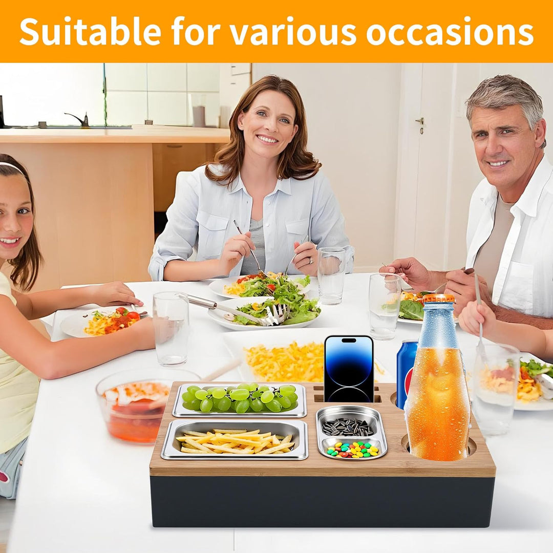 Couchbar Snackbox Grau Mit Snackschalen Aus Edelstahl Sofa Tablett Geeignet für Wohnzimmer, Sofa, Ga