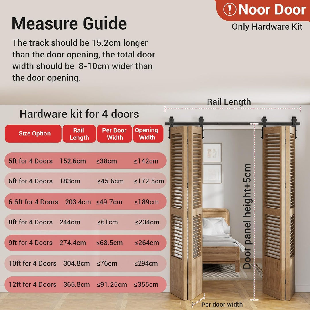 183cm/6FT Bifold Schiebetürbeschlag Schiebetüren Schiebetürsystem Komplettset Laufschiene Rollen Set