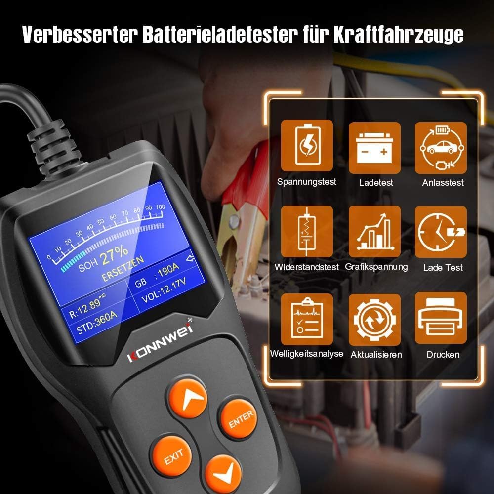 KONNWEI KW600 12V Professional Batterietester 100-2000 CCA 220AH Automotive Batterie Analyzer Batter