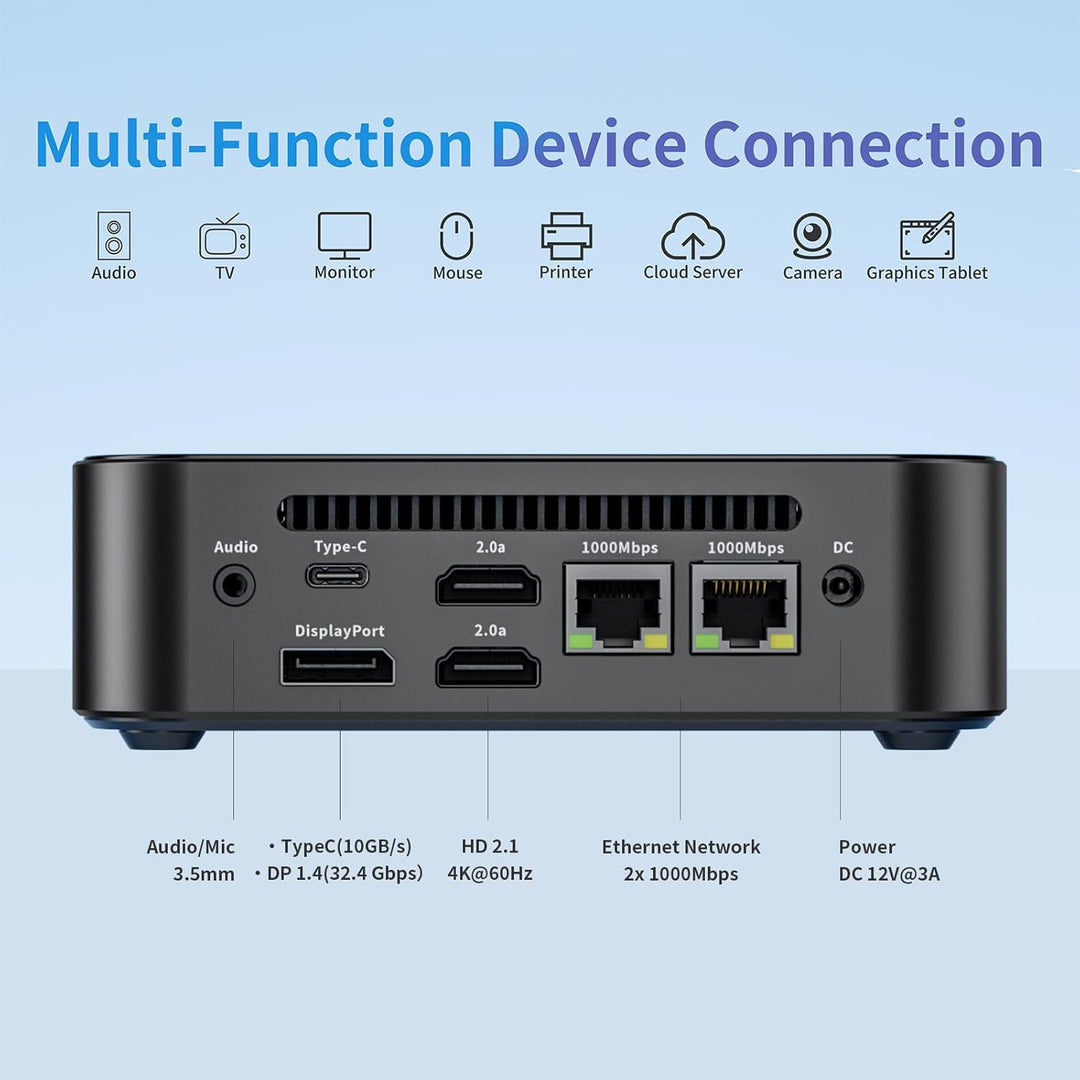 DreamQuest Mini PC Windows 11 Pro Vorgefertigte Barebone ohne DDR4 RAM/PCIe 3.0 SSD mit Intel N150 (
