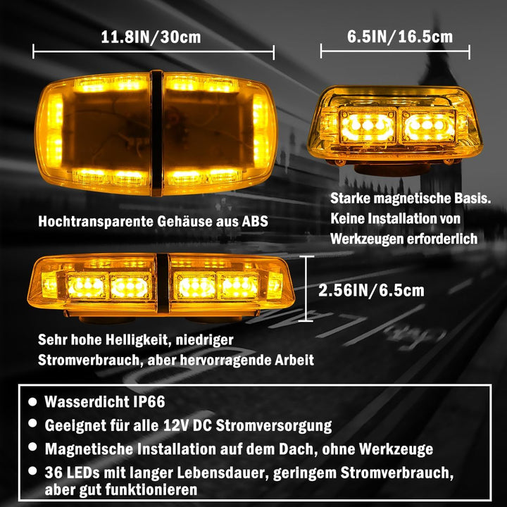 ROUTEKING 36 LED Warnleuchte - 12/24V Rundumkennleuchte Warnlicht 7 Modi Light Mit Super Magnetfuss,