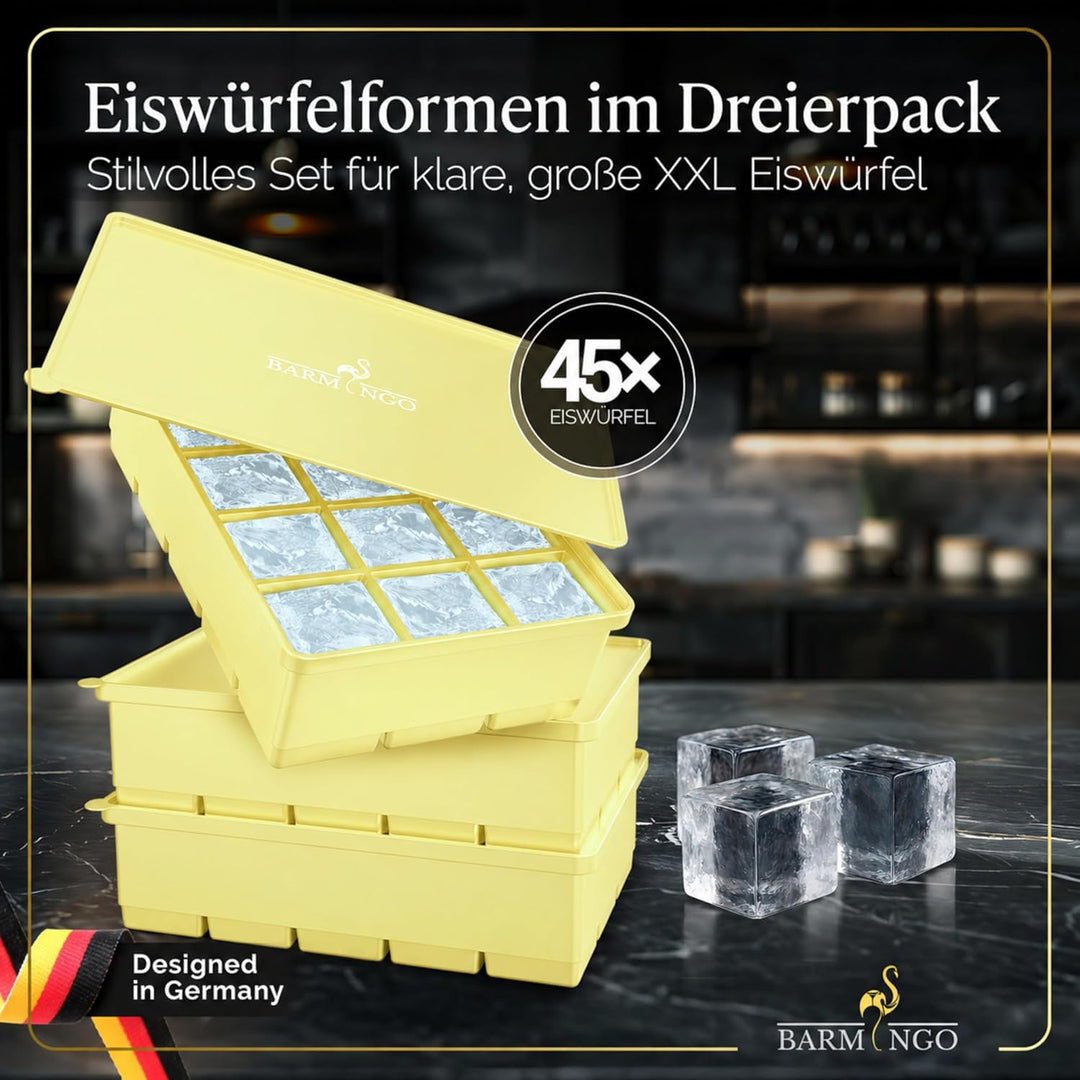 Silikon Eiswürfelform mit Deckel (3er Set) – BPA-freie Eiswürfelform gross/XXL | Grosse Eiswürfel Fo