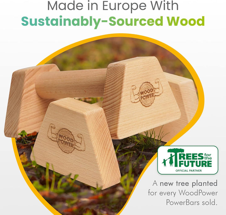 woodpower PowerBars Holz-Parallettes gelenkschonende Liegestützgriffe, Handstand-Barren & Minibarren