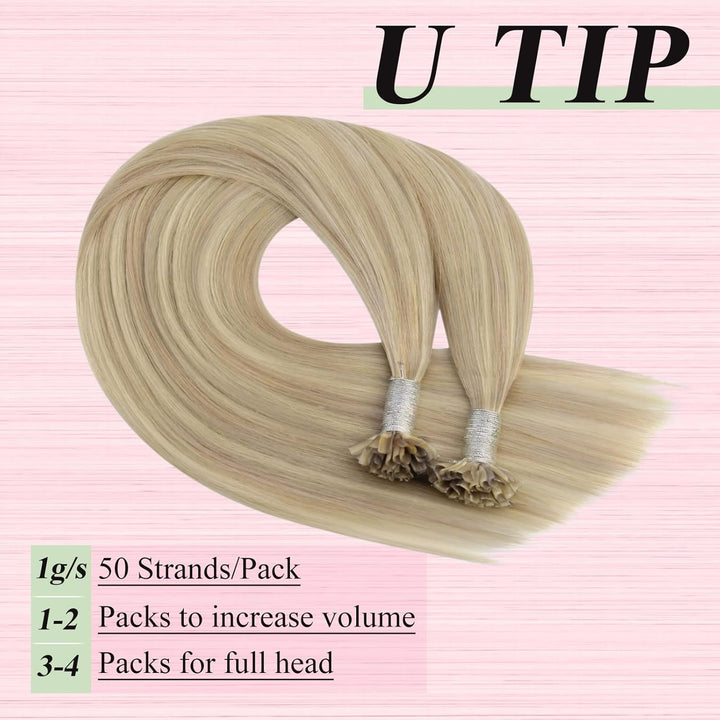 YoungSee Bonding Extensions Echthaar Blond 45 cm Haarverlangerung Bondings Echthaar Aschblond Strahn