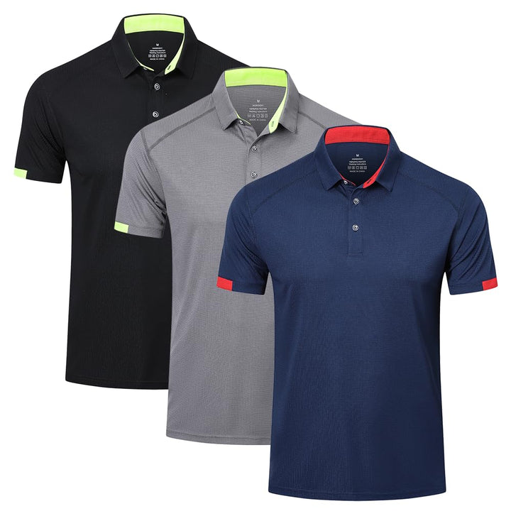 3er Pack Poloshirt Herren Kurzarm Schnelltrocknend Atmungsaktives Tennis Poloshirt Herren Sommer Spo