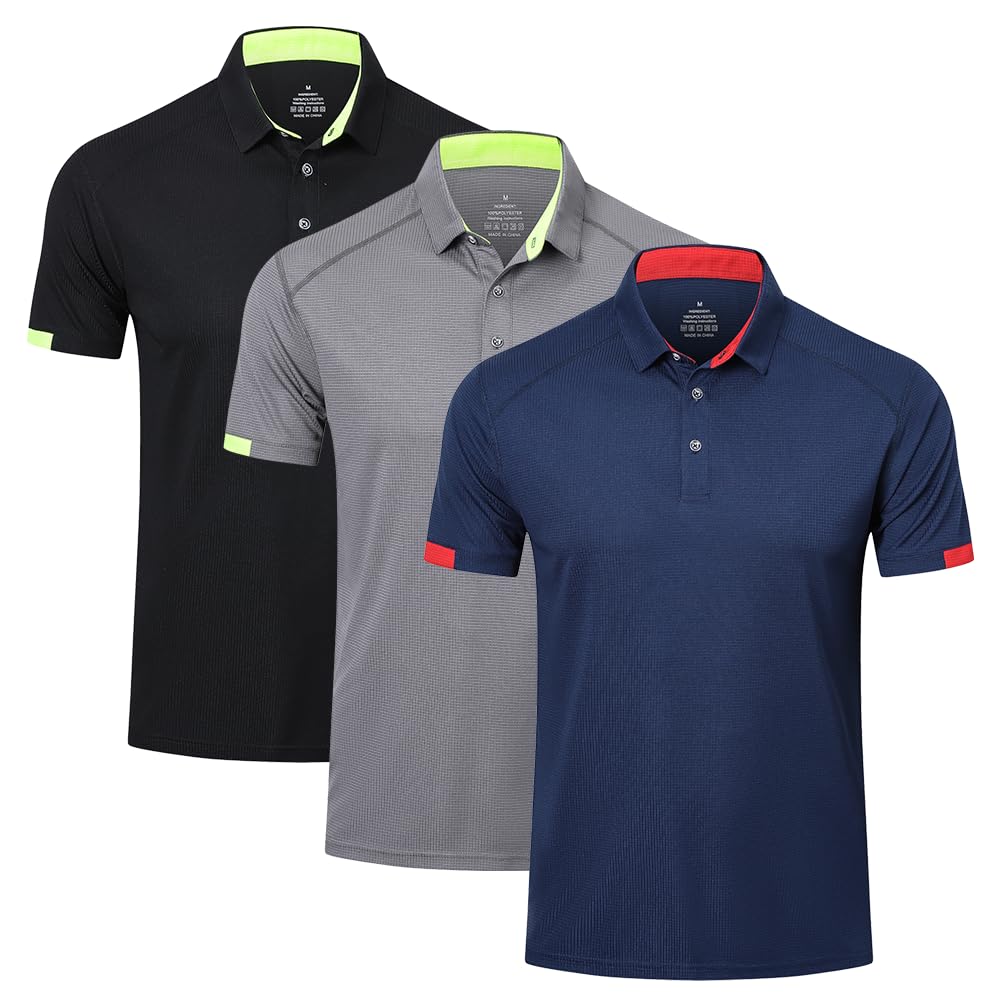 HUAKANG 3er Pack Poloshirt Herren Kurzarm Schnelltrocknend Atmungsaktives Tennis Poloshirt Herren So