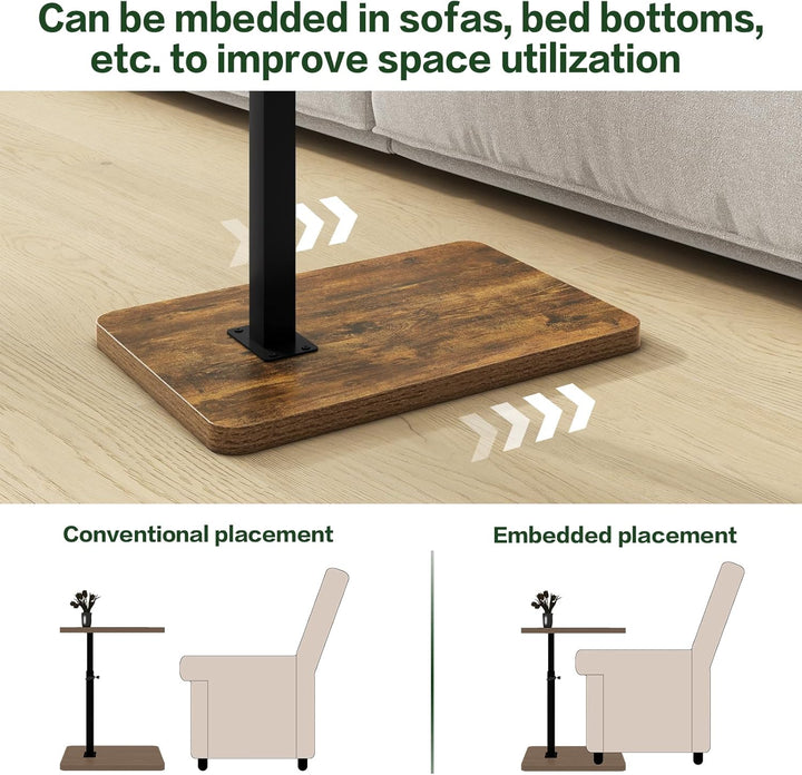 IBUYKE Beistelltisch C Form, 360° Rotierbarer und Höhenverstellbar Sofatisch, Couchtisch für schmale