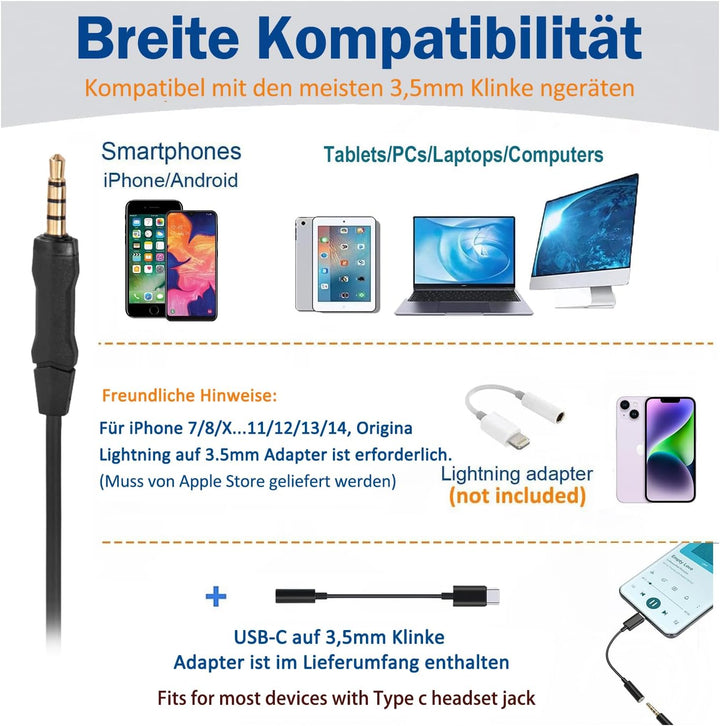 Arama 3,5mm Klinke Headset Handy, PC Kopfhörer mit Mikrofon Noise Cancelling für Fritzfon c6 c5 iPho