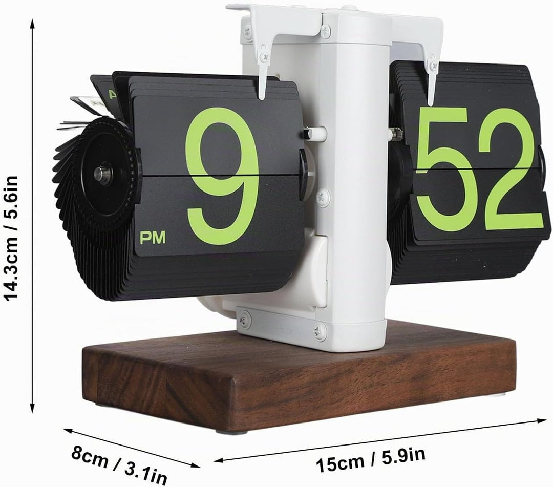 Grosse, Glatte Zahlen und Retro Design Flip Clock mit Holzsockel, Digitale Umklappuhr Automatische,