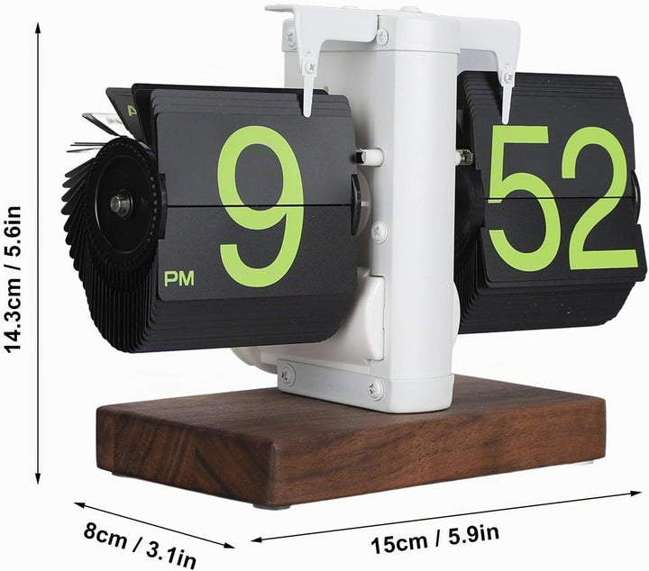 Grosse, Glatte Zahlen und Retro Design Flip Clock mit Holzsockel, Digitale Umklappuhr Automatische,
