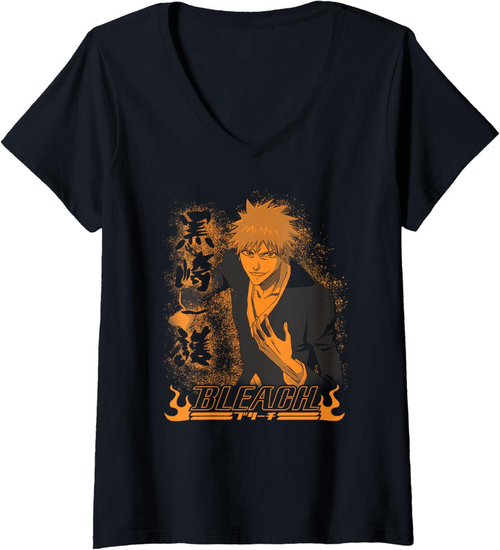 Bleach Retro Anime Ichigo Kurosaki T-Shirt mit V-Ausschnitt