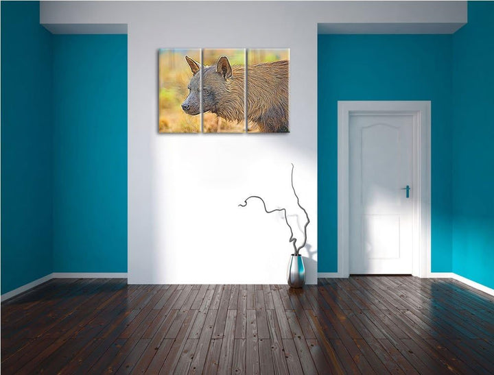 anmutige Hyäne im Wildgras Spezial 3-Teiler Leinwandbild 120x80 Bild auf Leinwand, XXL riesige Bilde