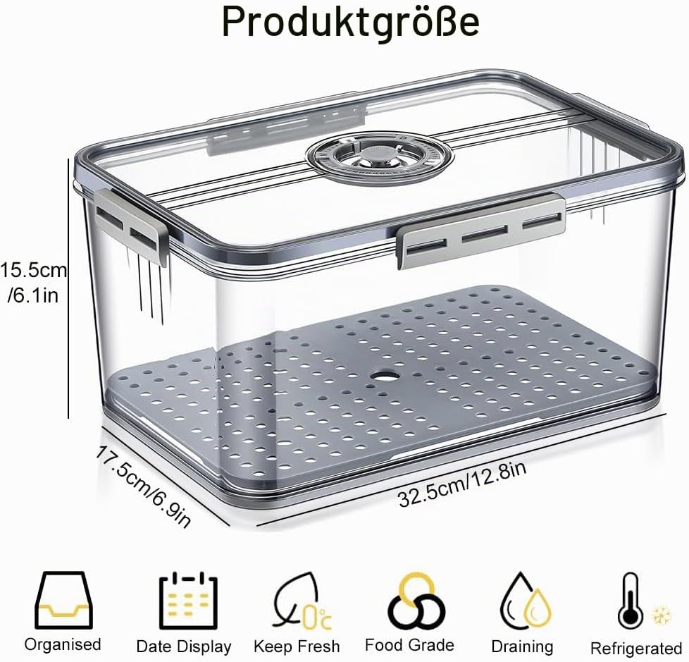 Brotkasten Versiegelt, Brotbox mit luftdichtem Deckel, Grosser Brotkasten mit Zeitaufzeichnungs für