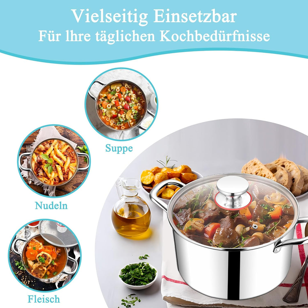 HaWare Kochtopf, 20cm Topf Induktion aus 3-Lagen Edeastahl, 3,3L Kochtöpfe Nudeltopf mit Glasdeckel
