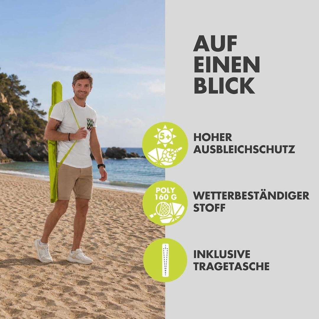 derby Sonnenschirm 200 in Apfelgrün I Runder Sonnenschirm für Strand sowie Balkon &amp; Terrasse I Schir