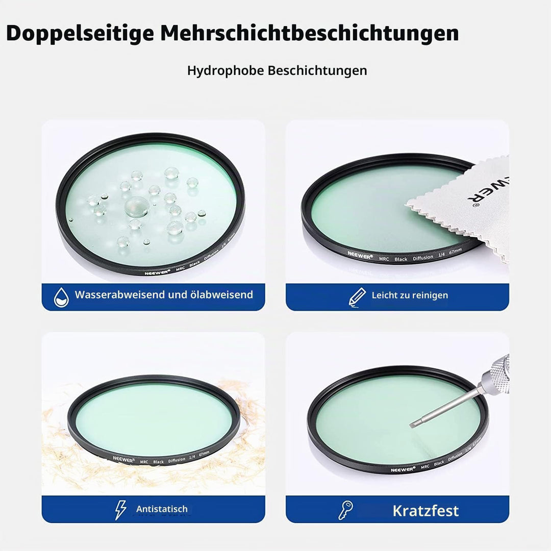 NEEWER 67mm Black Diffusion 1/4 Filter Schwarze Diffusion Träumerischer Kinoeffekt Ultradünner Kamer