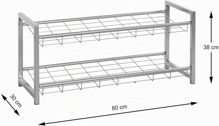 HAKU Schuhregal Metall alufarben 2 Ablagen Stahlrohr Schuhablage Shoe Shelf - Masse: B 80 x H 38 x T