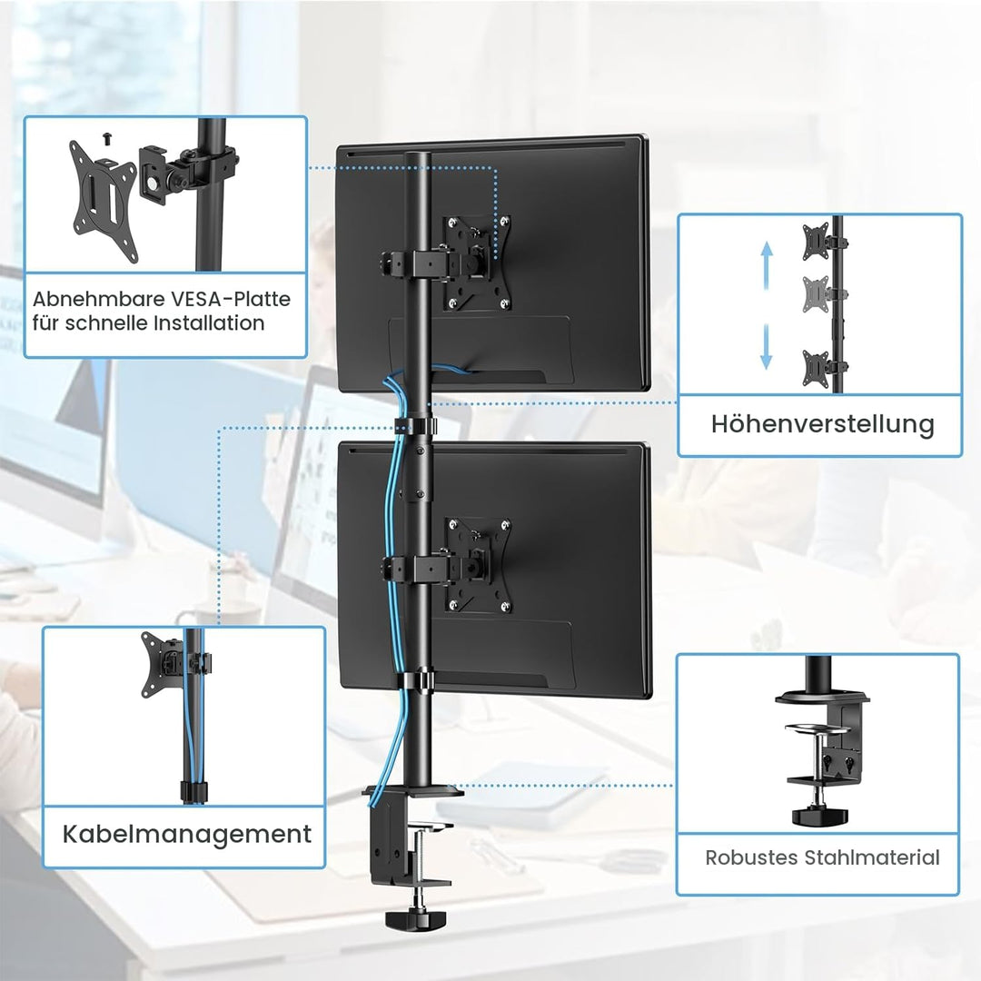 Monitor Halterung 2 Monitore übereinander für 17-35 Zoll Bildschirme,Max.12 kg, Bildschirmhalterung