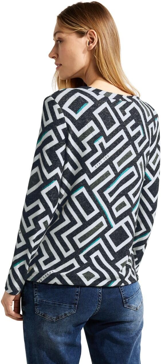 Cecil Damen Langarmshirt Bedruckt XL Black Melange, XL Black Melange
