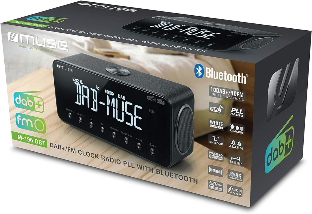 Muse ‎M-196 DBT | Radio-Wecker DAB+/FM PLL | Dual Alarm | Bluetooth | NFC | modernes Design mit Disp