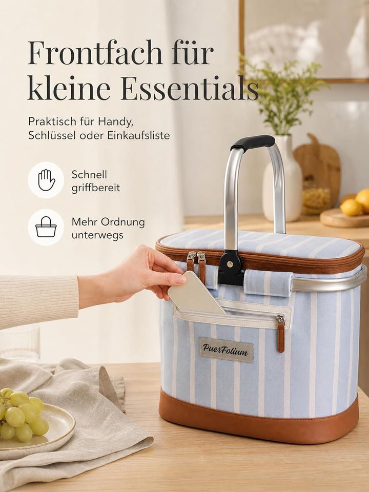 Kühltasche Einkaufskorb 20L Faltbar Isoliert Thermo mit Deckel Reissverschluss Abnehmbarer Picknickk