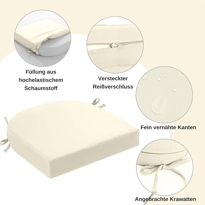 Sitzkissen Outdoor 45x45, 2er Set Wasserdicht mit Bändern | Wasserdichtes Stuhlkissen für Gartenmöbe