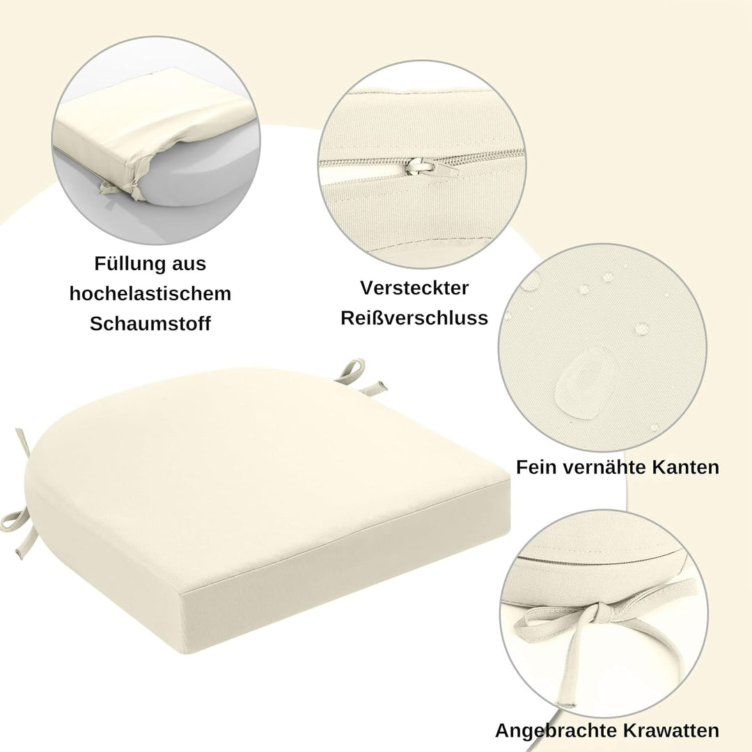 Sitzkissen Outdoor 40x40, 2er Set Wasserdicht mit Bändern | Wasserdichtes Stuhlkissen für Gartenmöbe