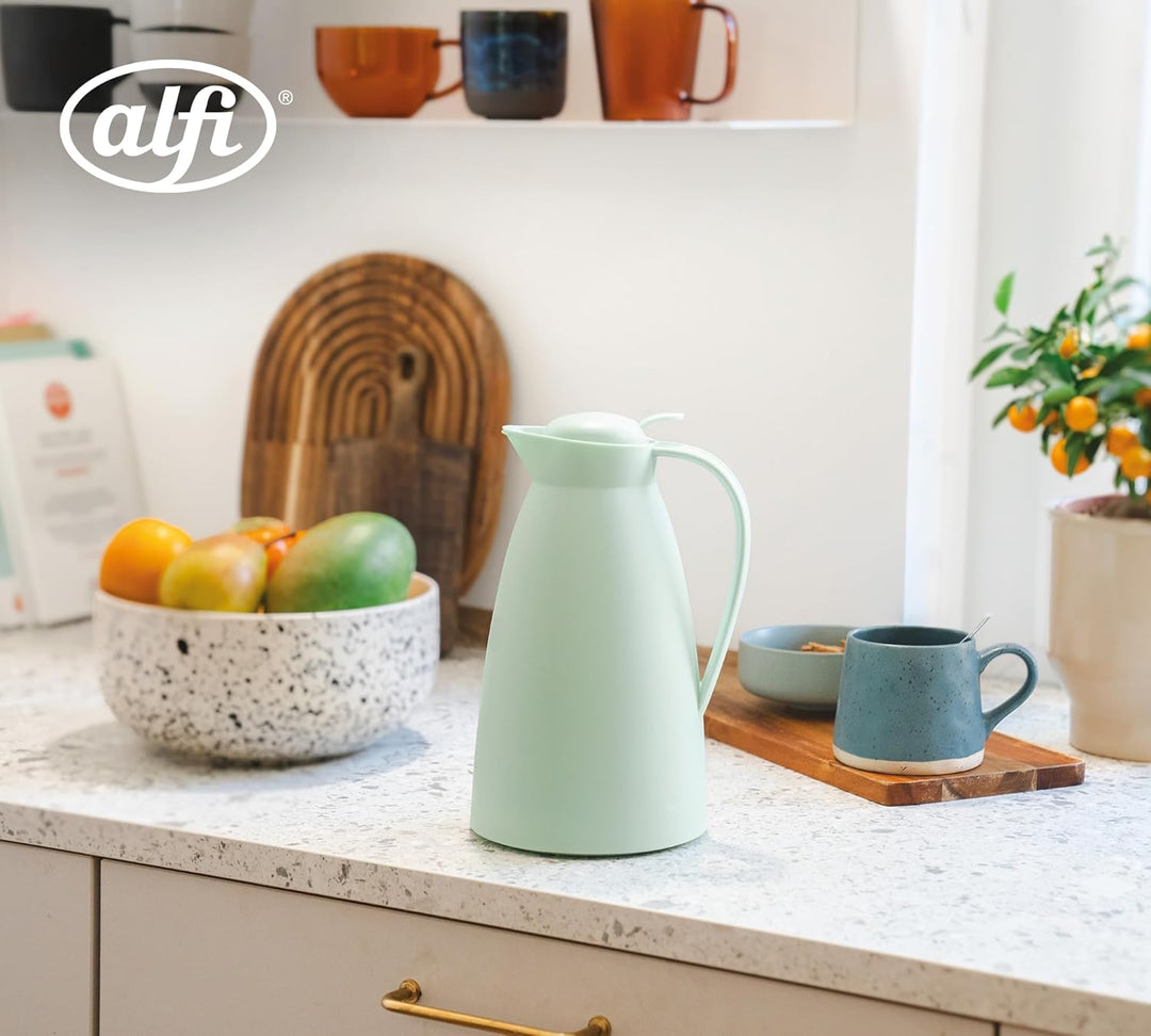 alfi ECO 1,0l, mint grün, Isolierkanne mit hygienischem Hartglaseinsatz aus Kunststoff, Drehverschlu