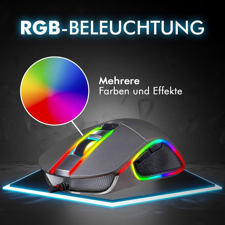 KLIM Aim Gaming Maus RGB Gamer Maus 7000 DPI - Ergonomische RGB Chroma Computermaus mit Kabel für Re