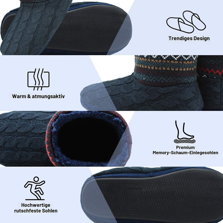 COFACE Herren Hüttenschuhe Lammfell Winter Hausschuhe Warme Plüsch Gefütterte Hausstiefel Männer Hau