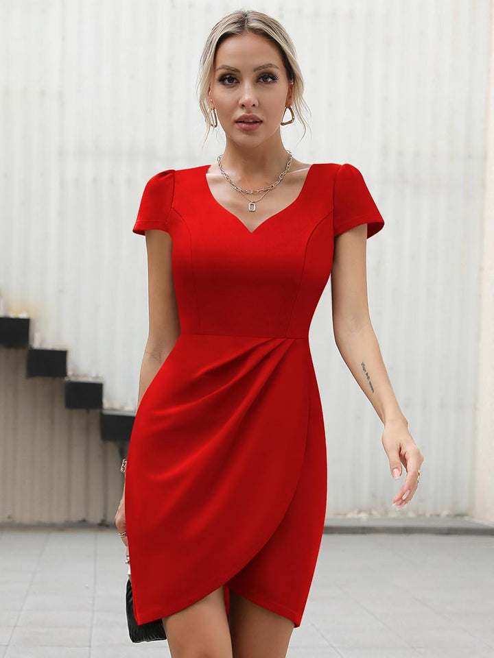 Missufe Damen Cocktailkleid Partykleid Hochzeitsgast Wickelkleid Minikleid Bodycon Elegant Sommerkle