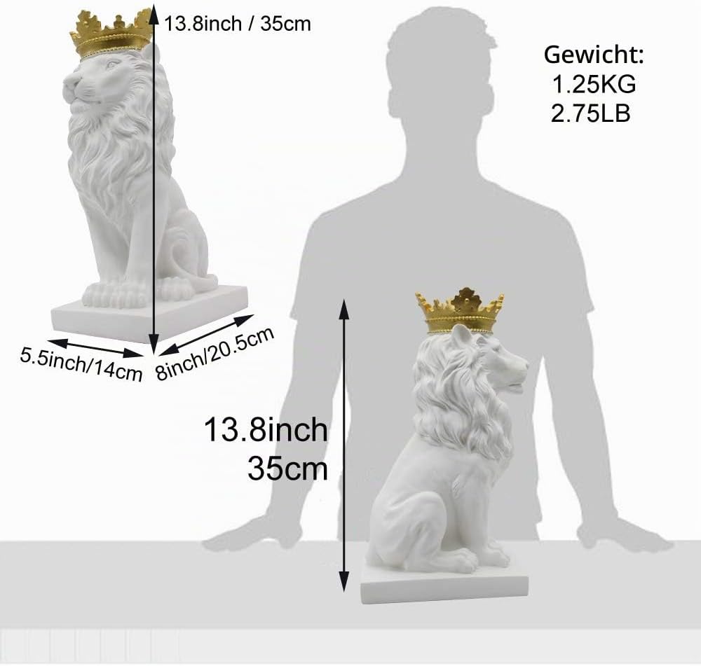 H&W Löwe Statue, Harz Skulpturen für Männer, Weisse Krone Lion Figuren, Kunst Statue Sammelfiguren f