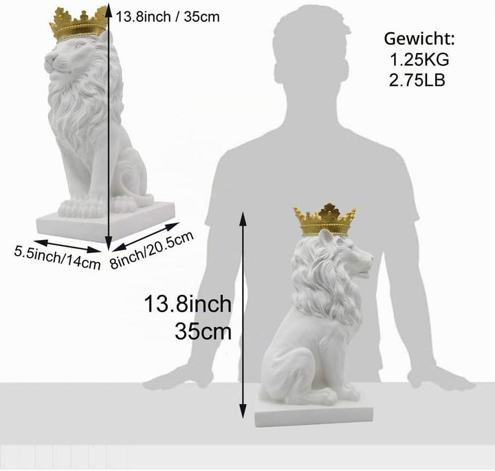 H&W Löwe Statue, Harz Skulpturen für Männer, Weisse Krone Lion Figuren, Kunst Statue Sammelfiguren f