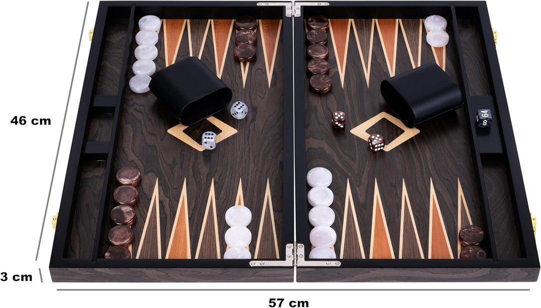 Engelhart- 250547 - Luxus-Backgammon – 18 Zoll – Nussbaumfurnier, lackiert 18 Zoll Walnuss-wurzelhol