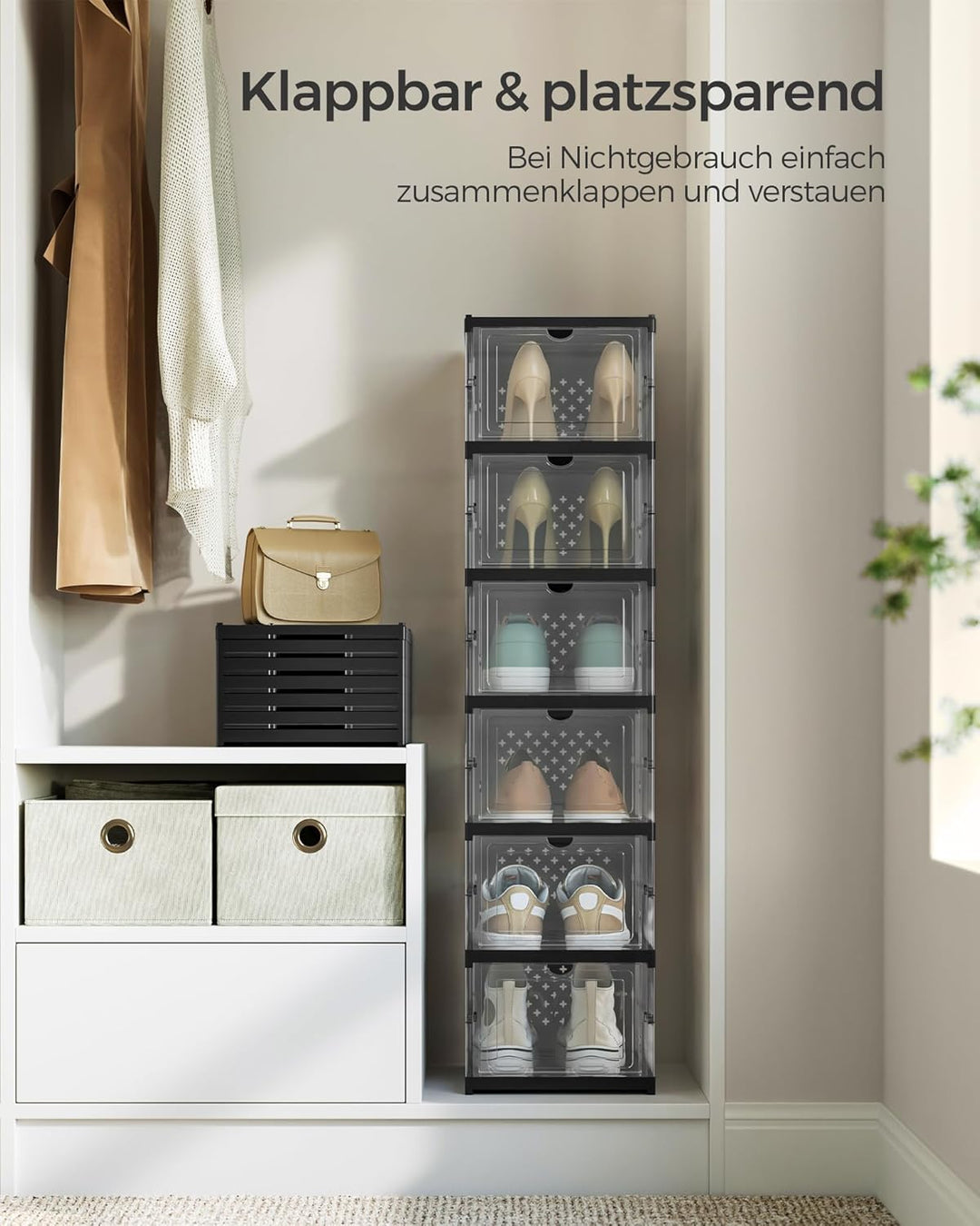 SONGMICS Schuhschrank, mit 6 Schuhboxen, integrierter Schuh-Organizer, faltbar, tragbar, für Schuhe