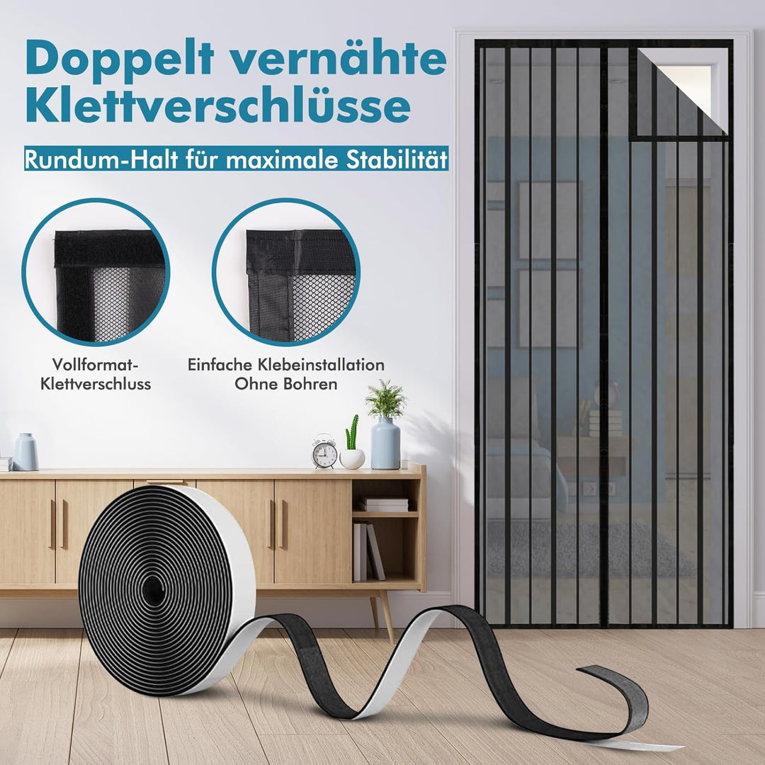 Sekey Magnet Fliegengitter Tür Vorhang für Holz, Eisen, Aluminium Türen und Balkon (165x235 cm, Schw