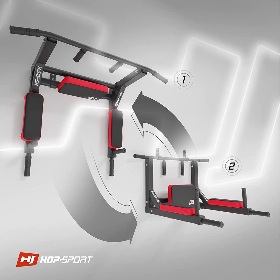 Hop-Sport 2in1 Kraftstation HS-1007K - Dip-Station mit Klimmzugstange zur Wandmontage - Pull Up Bar