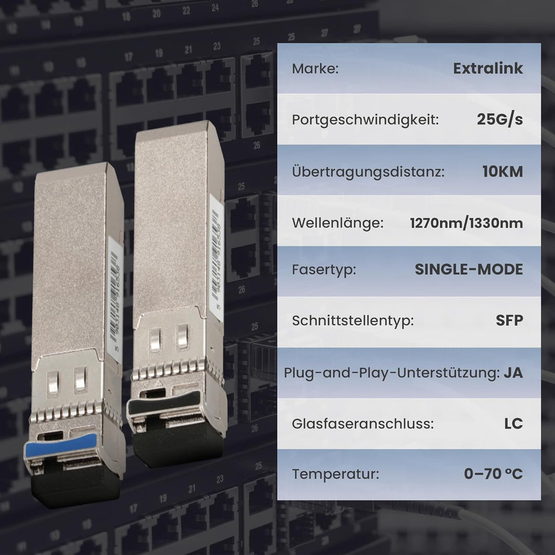 Extralink WDM SFP Modul Singlemode 25G LC 1270/1330nm bis 10km – Kompatibel mit Ubiquiti UniFi Netge